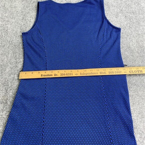 Jones New York‎ Dress Womens S Cobalt Blue Black Fit Flare Midi V Neck No Belt - Picture 9 of 12